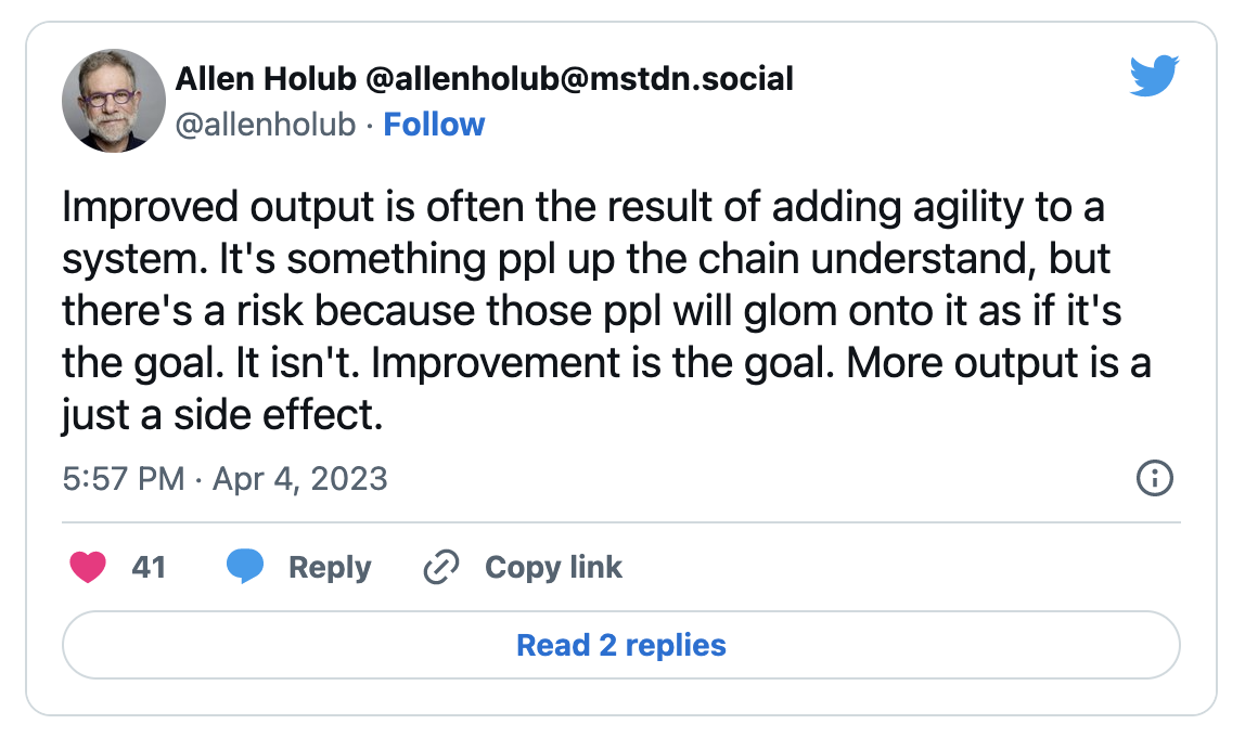 Allen Holub Twitter- Agile School blog post